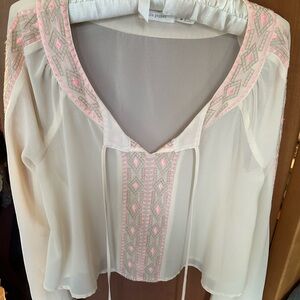 Blu Pepper White and Pink Tie Front Blouse